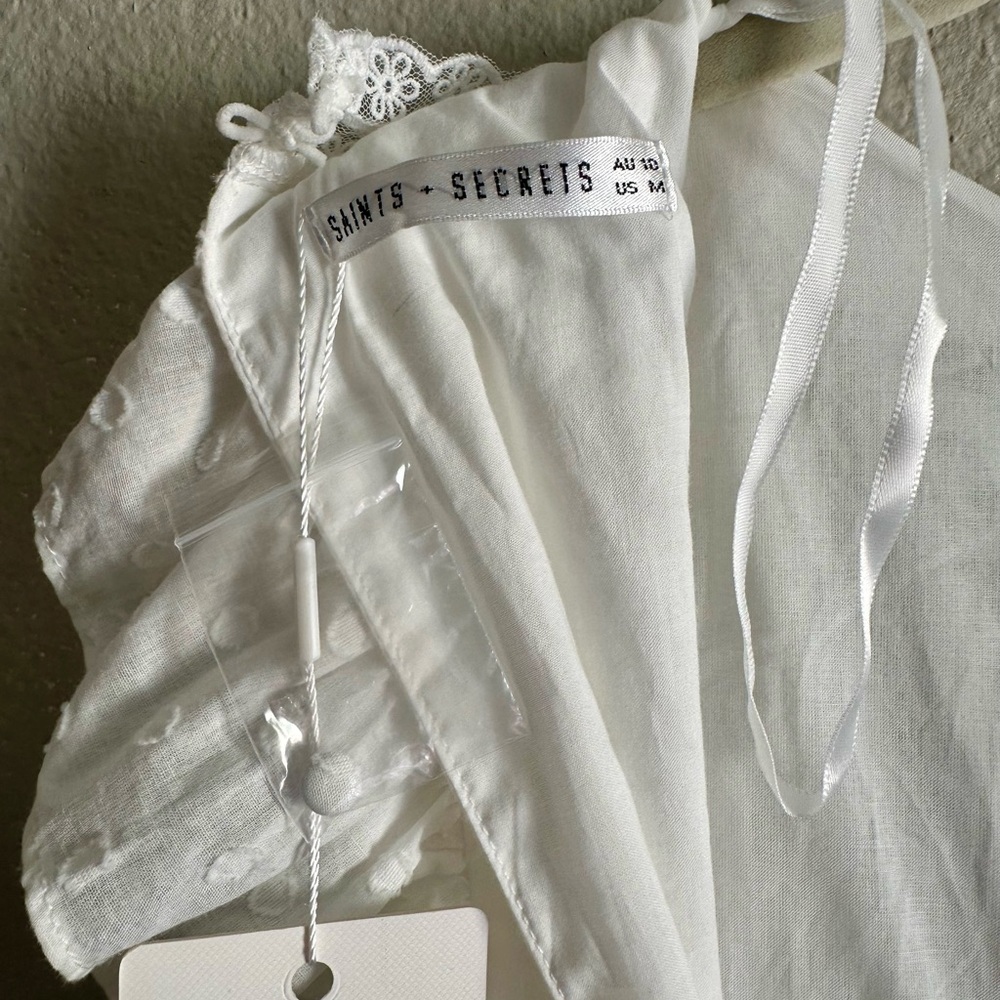 Vici White Cotton Crochet Ruffle Romper - Picture 3 of 7